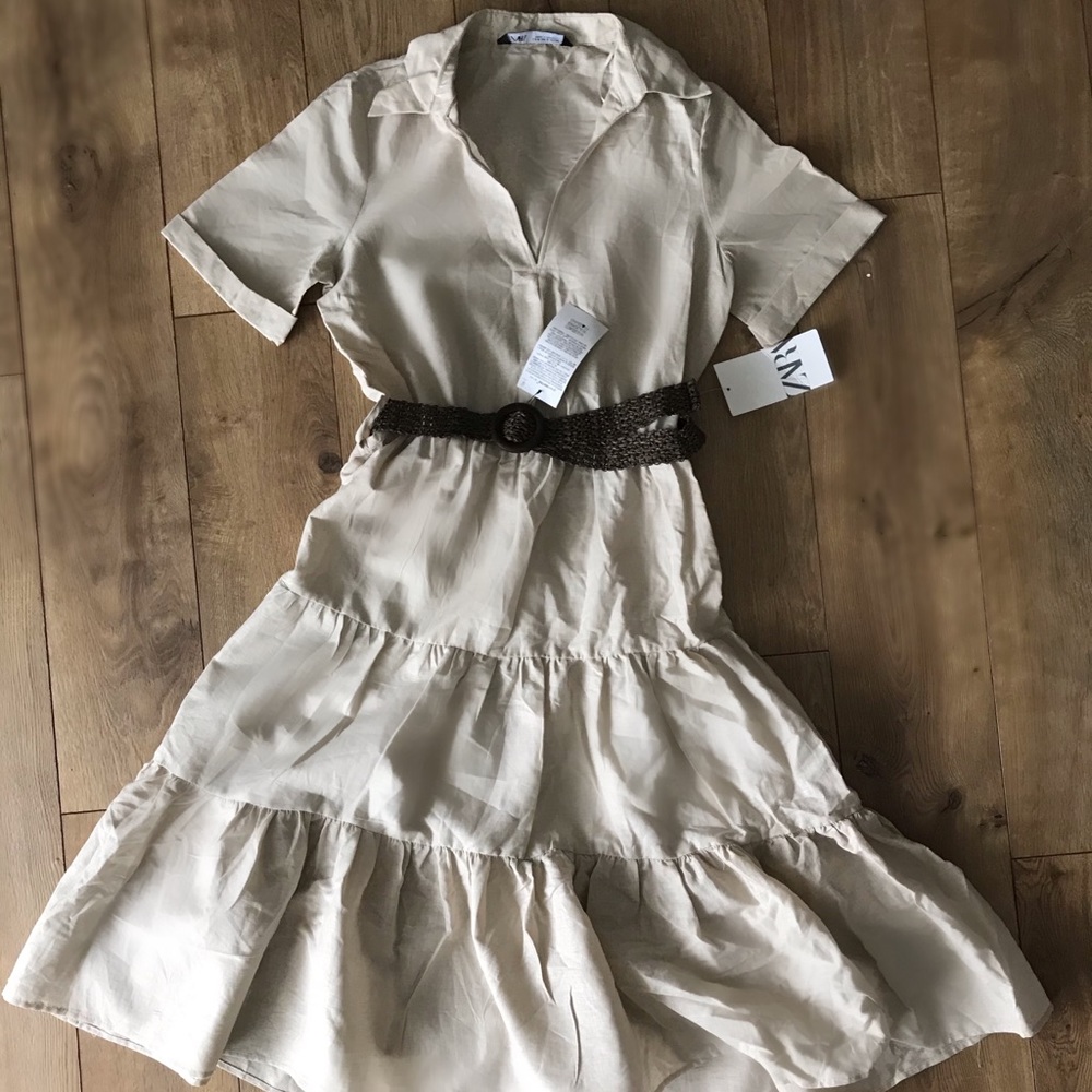 ZARA CREME BELT DRESS